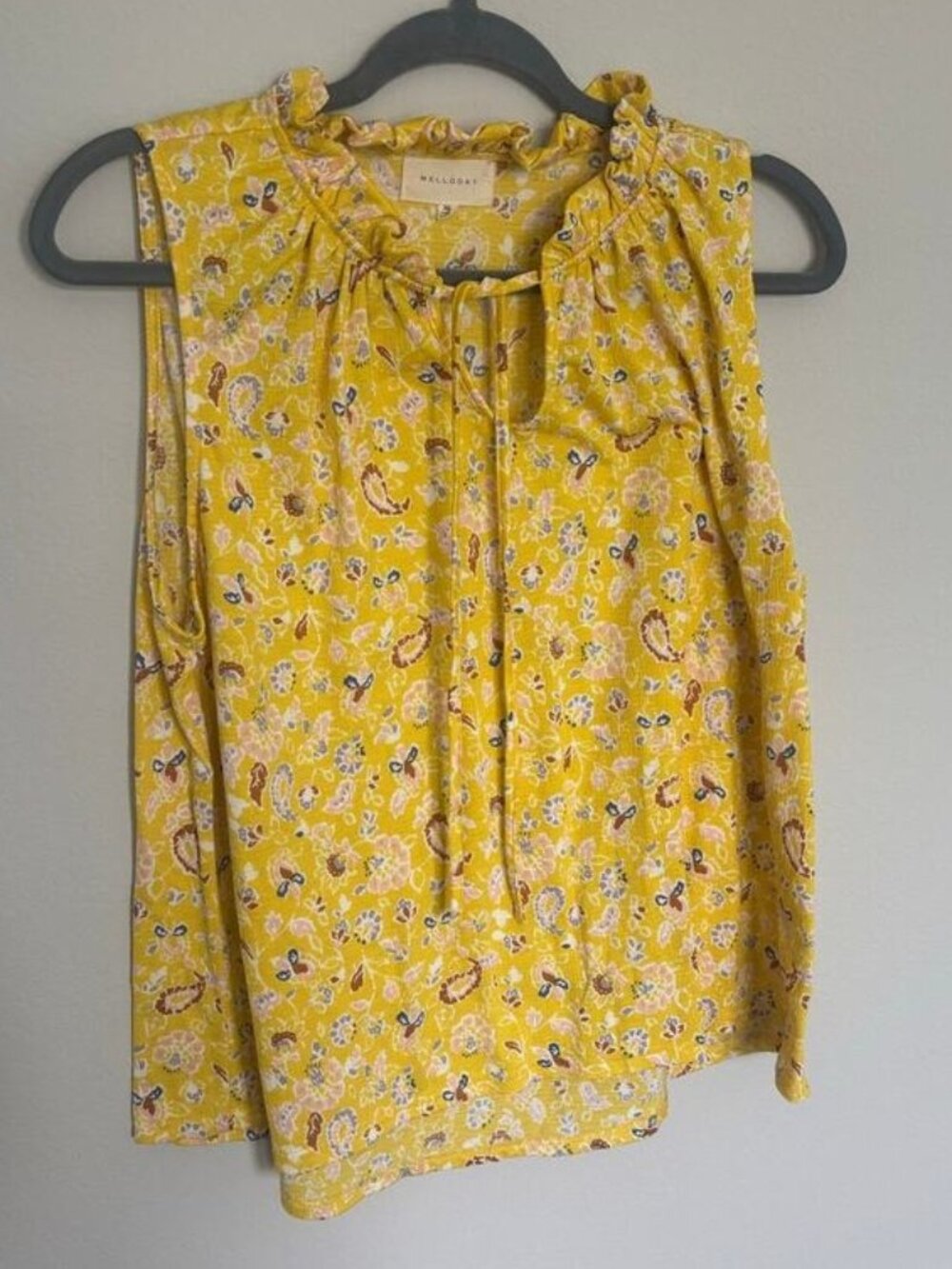 Yellow Floral Sleeveless Top Tie Front Boho Chic